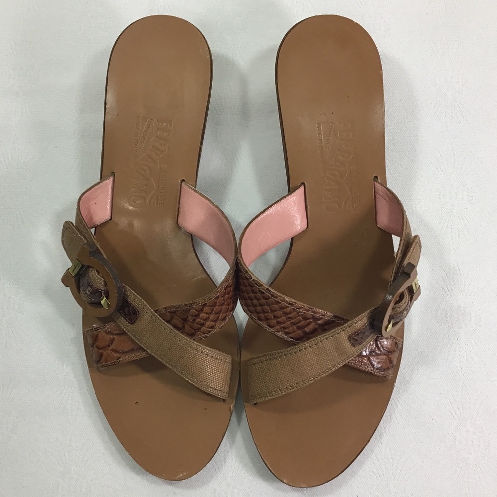 Salvatore Ferragamo Slip On Kitten Heel Sandals